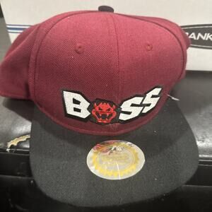 Nintendo Super Mario Bowser BOSS Snapback Hat Cap Burgundy Black Adjustable